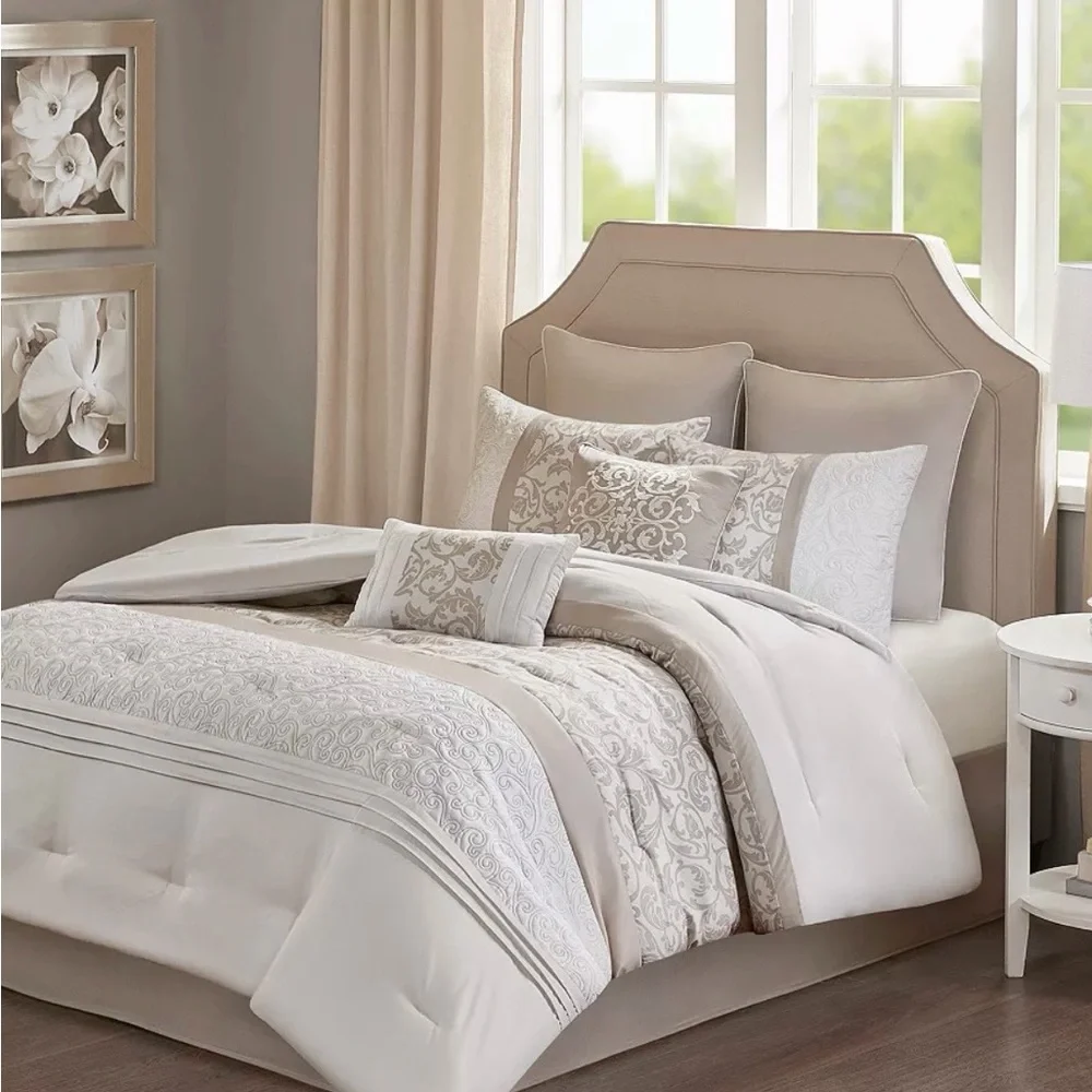 California King Elegant Cream Comforter 7piece Set